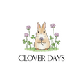 Illustration of a rabbit with clover blossoms and 'Clover Days' text on a white background